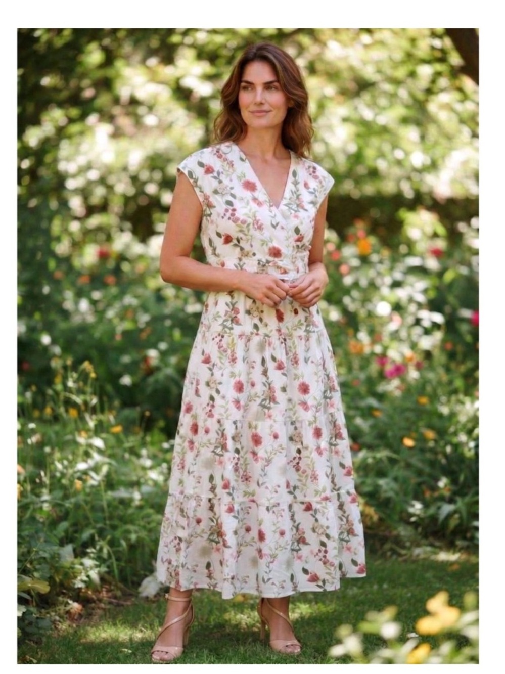 Meadow Rhodes floral cotton maxi dress women’s small botanical smocked